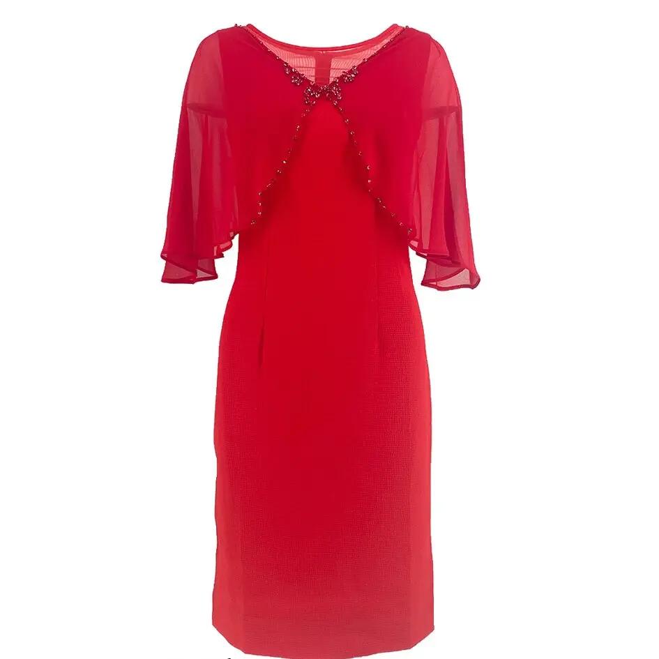 Glamorous Red Cocktail Dress with Cape - like Sleeves ULA